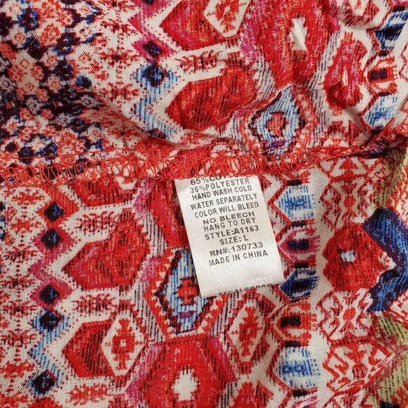 UMGEE Women Mini Dress L Red Tribal Boho 3/4 Sleeve Tassels Cotton Blend… - Picture 11 of 11